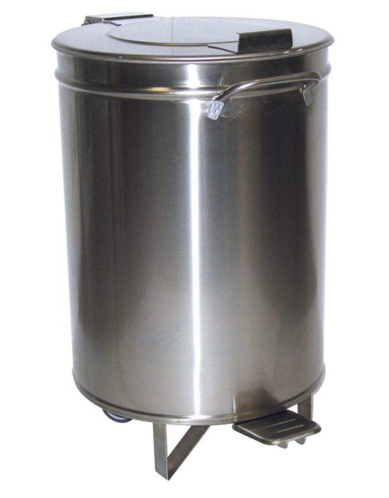 Stainless steel waste bin with pedal control and wheels INOX RVS FOR