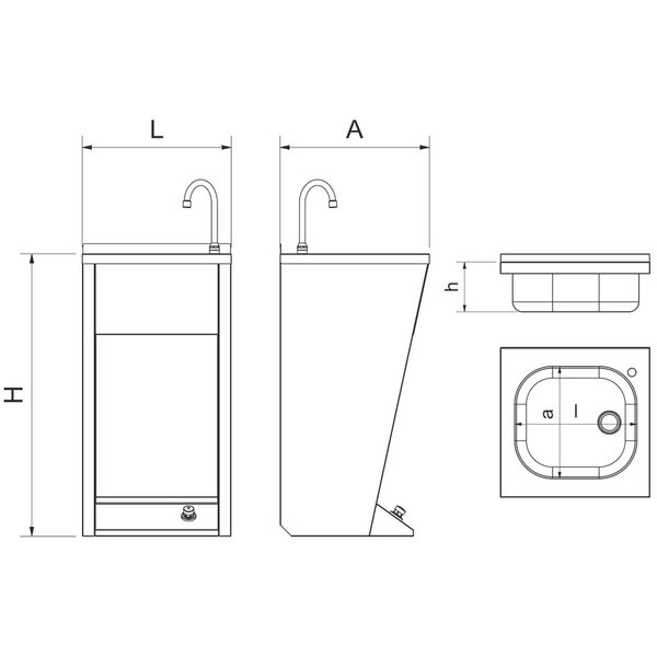 Wasbak met drukknop zwart vloermodel