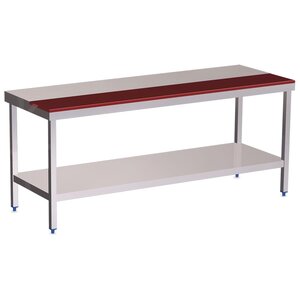 Table with half worktop in polyethylene and shelf