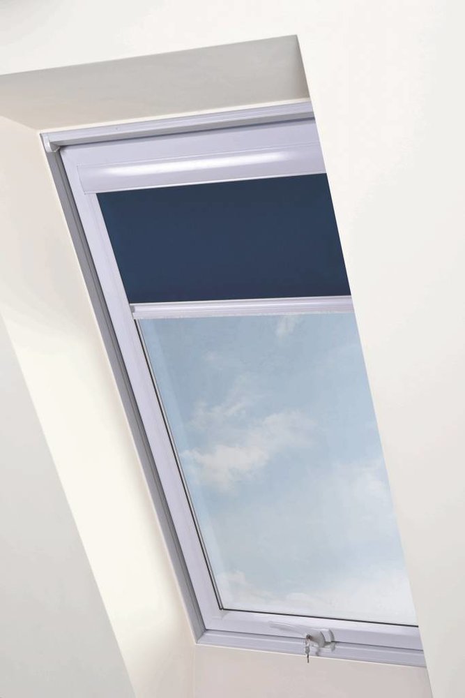 Intura Multistop roller blind with white aluminium frame for plastic skylights