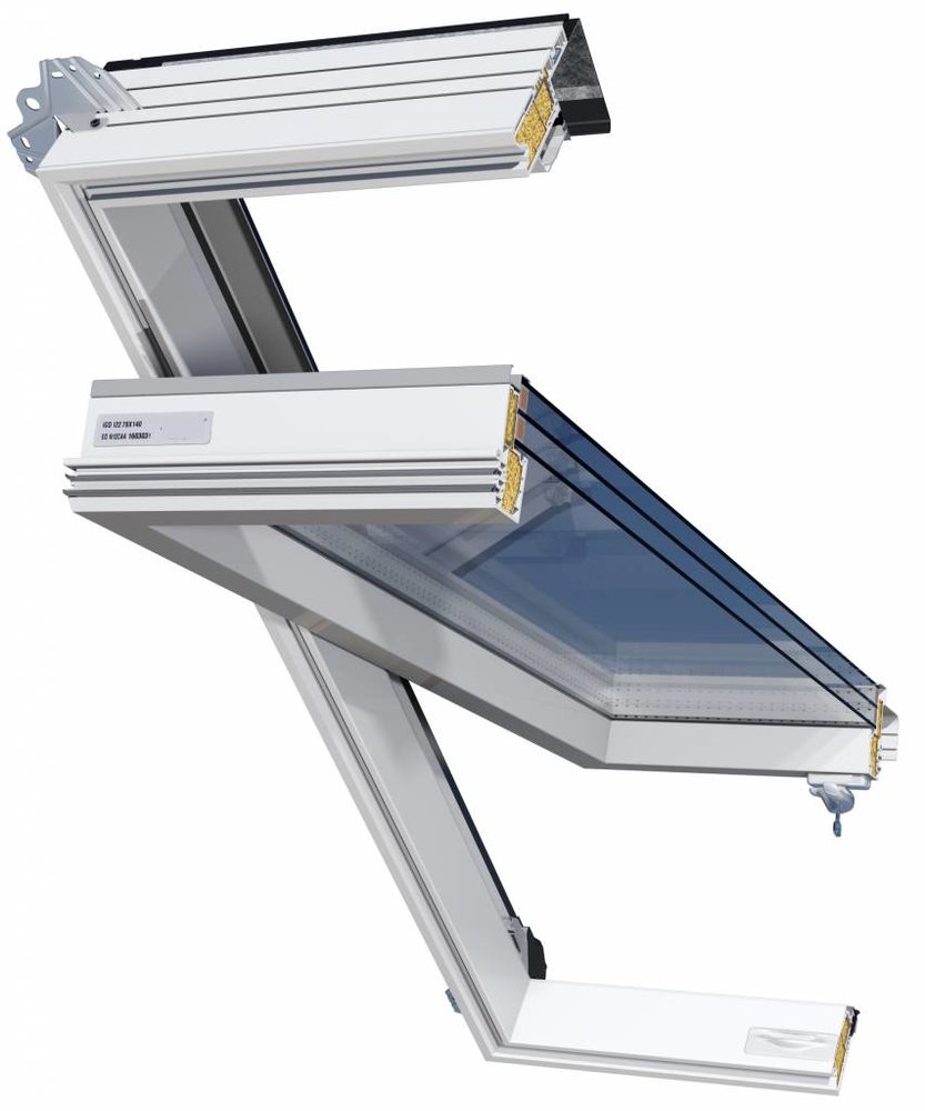 Intura Kunststof tuimel dakraam IGOV N22 66x140 cm,  triple glas, ventilatie, onderhoudsarm, Uw = 0,86 W/m2K Intura Kunststof tuimel dakraam IGOV N22 66x140 cm,  triple glas, ventilatie, onderhoudsarm, Uw = 0,86 W/m2K