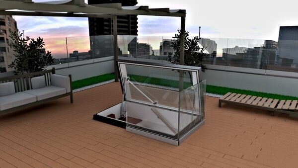 Intura FLH B9 Premium roof exit hatch, electrically operated, 100x200 - triple glazing, sun protection