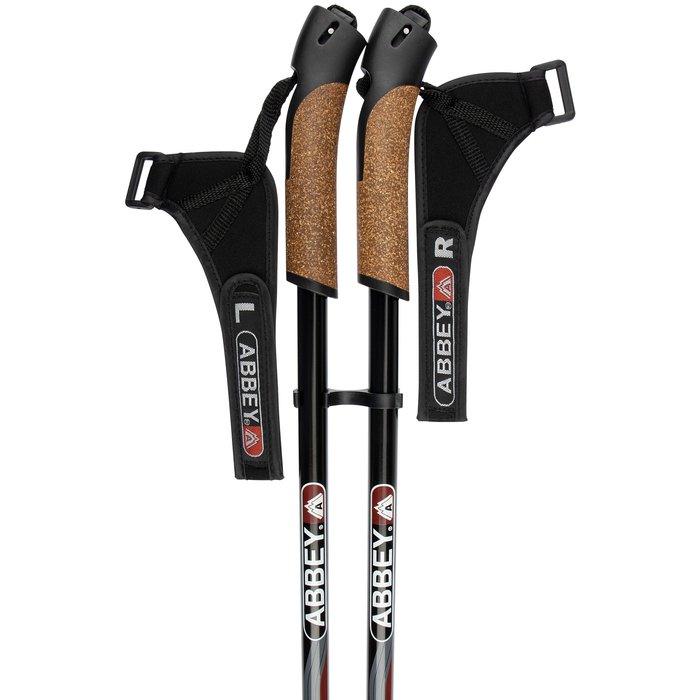 Abbey Camp® Abbey Camp® - Gehstock Einstellbar Nordic Walking • GENEVA-140 • Schwarz/Rot