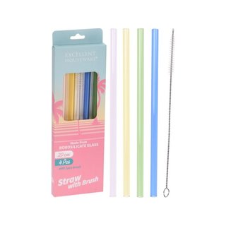 Reusable straws glass - set/4 + brush