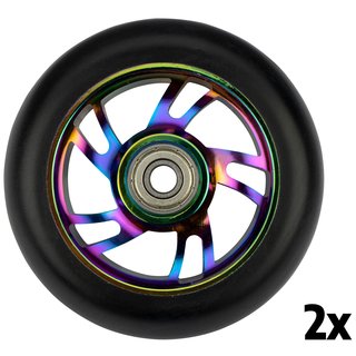 Black Dragon® Stuntstep Räder Set • SPOKED ALU NEO CHROME • Multi/Schwarz