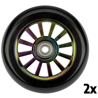 Black Dragon® Stuntstep Wheels Set • SPOKED PLASTIC NEO CHROME • Multi/Black