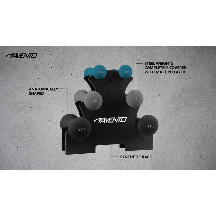 Avento® Avento® - 3 Paar Handgewichten + Rek  • BONE • Zwart/Grijs