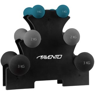 Avento® Avento® - 3 Paar Handgewichten + Rek  • BONE • Zwart/Grijs
