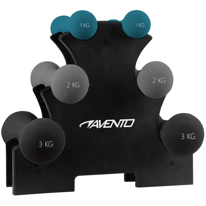 Avento® Avento® - 3 Pair of Hand Weights + Rack  • BONE • Black/Gray