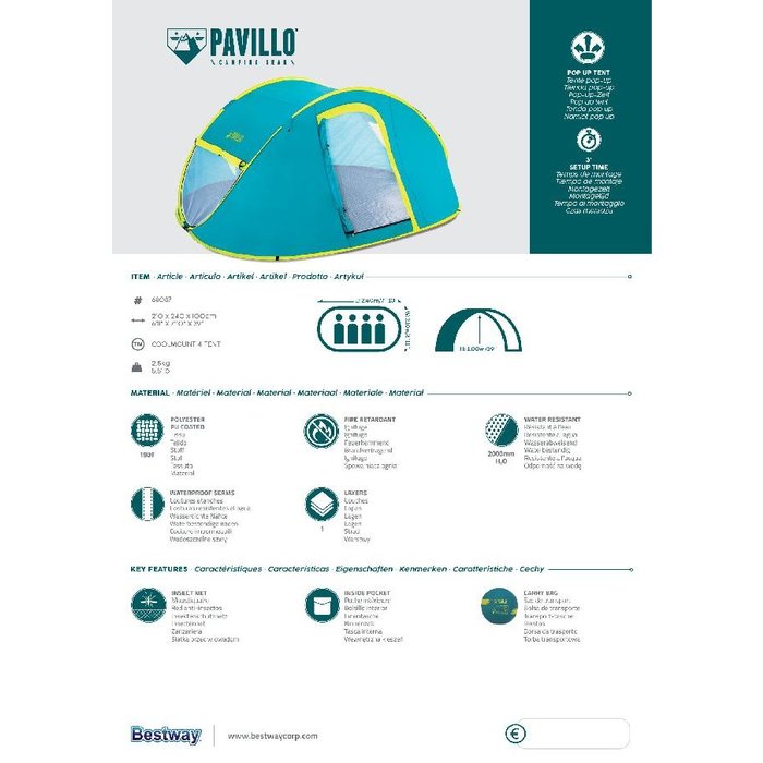 Bestway Pavillo Bestway Pavillo - Zelt - Coolmount X4 - 4 Persoons