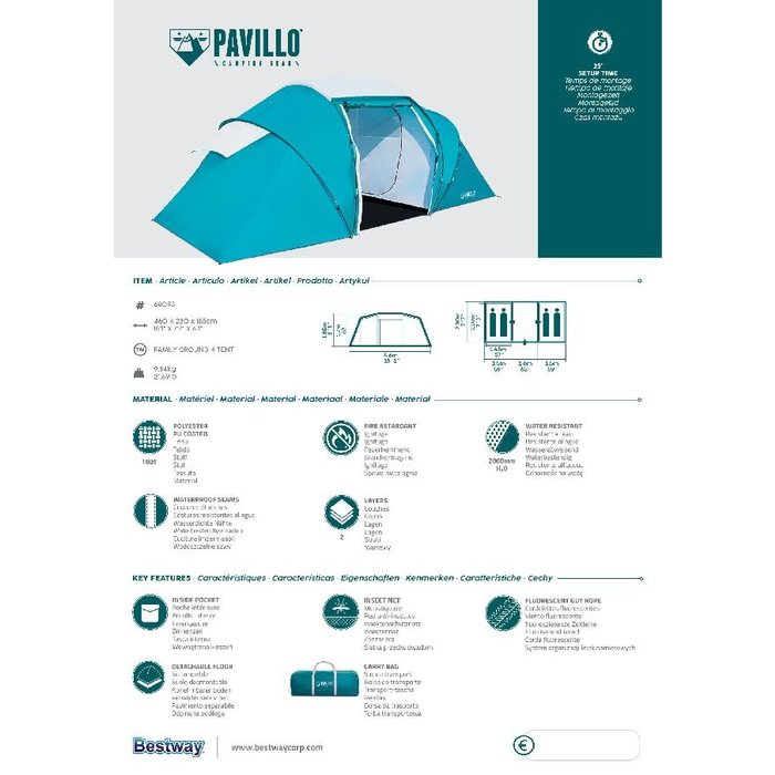 Bestway Pavillo Bestway Pavillo - Tent - Family Ground X4 - 4 Persoons