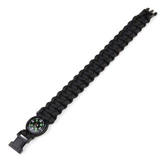 101 INC Paracord Armband met Kompas - K2023 - Zwart - 9 inch
