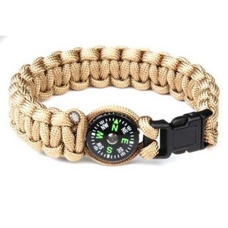 101 INC Paracord Armband met Kompas - K2023 - Khaki - 9 inch
