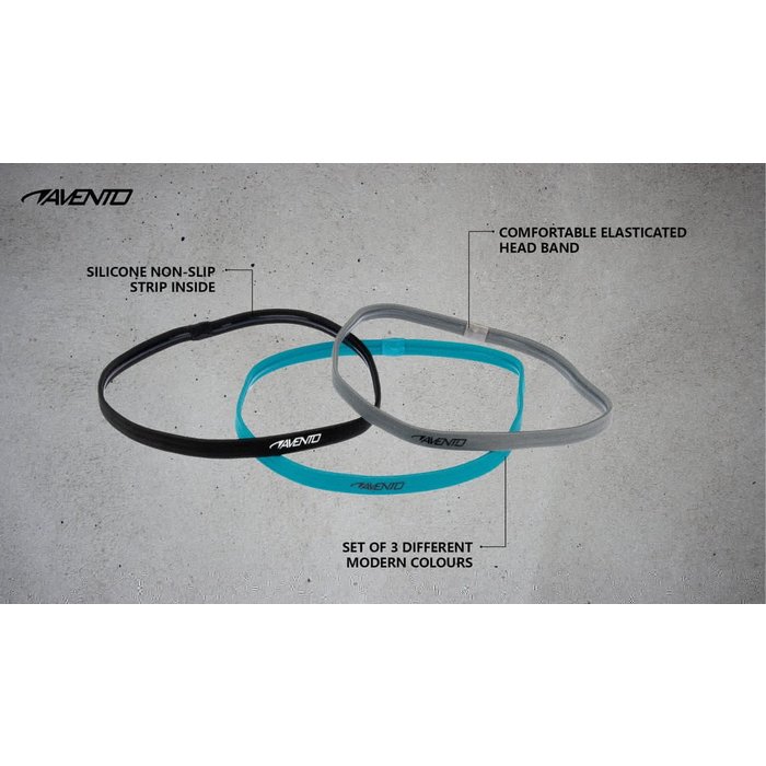 Avento® Avento® - Sporthaarband Elastiek 3 Stuks • BLUE • Blauw/Zwart