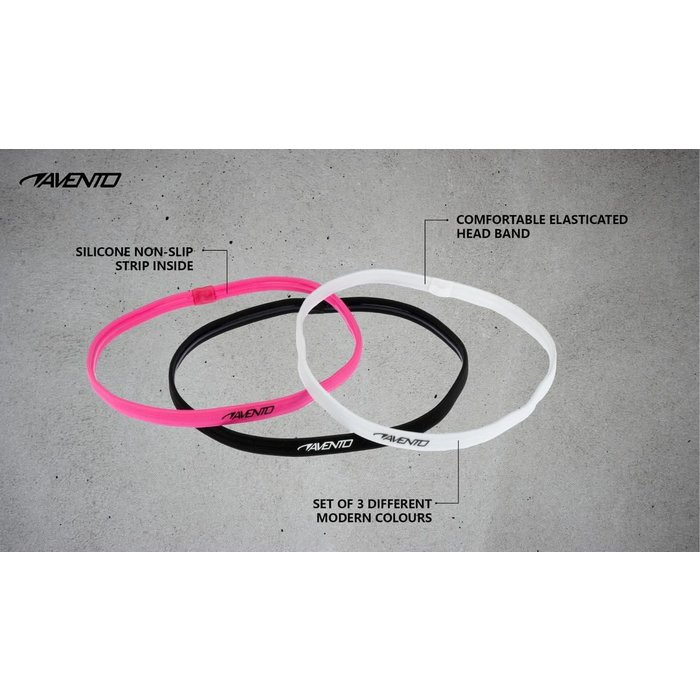 Avento® Avento® - Sport-Haarband elastisch 3 Stück • PINK • Rosa/Schwarz
