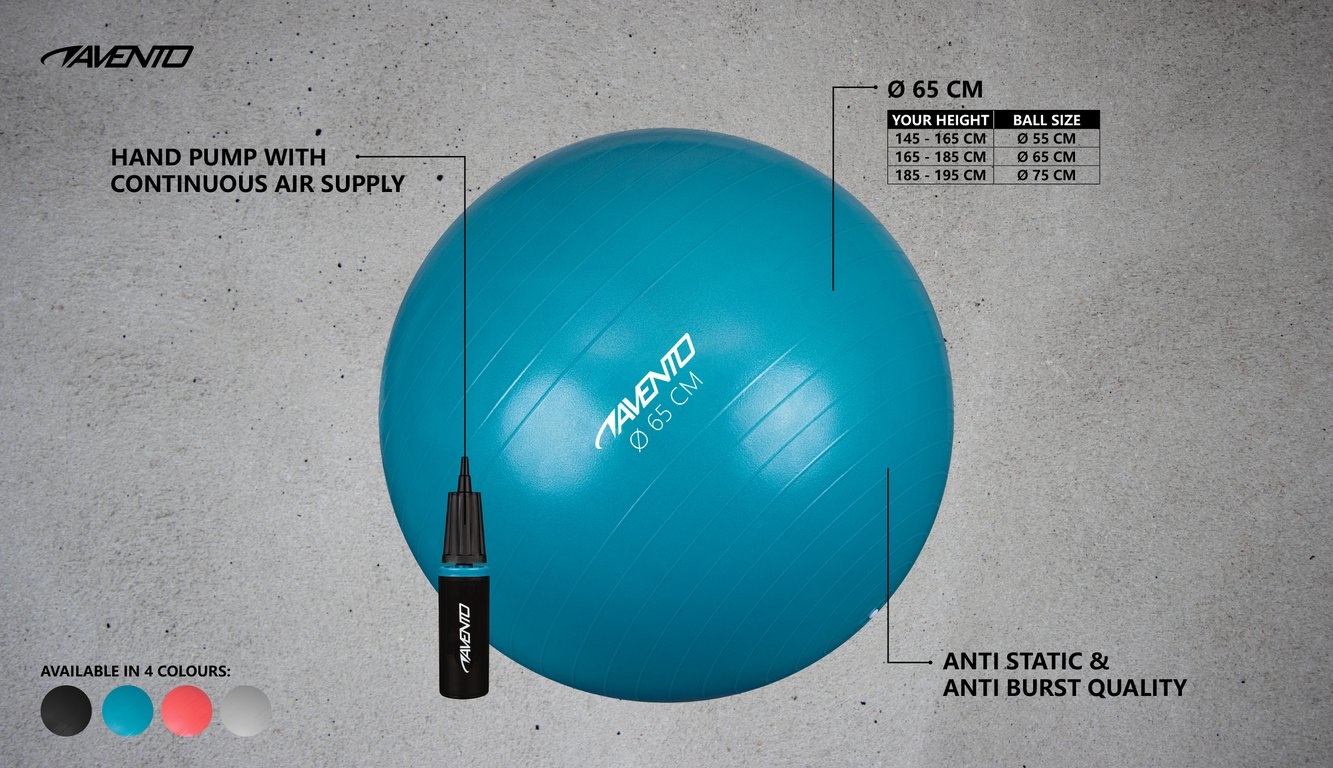 Avento® Avento® - Fitness/Gymball + Pump • Ø 65CM • Silver