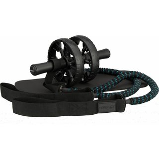 Avento® Power ab-roller + Bandes de résistance • HEAVY DUTY • Noir/Bleu