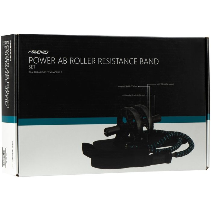 Avento® Avento® - Power ab-roller + Bandes de résistance • HEAVY DUTY • Noir/Bleu