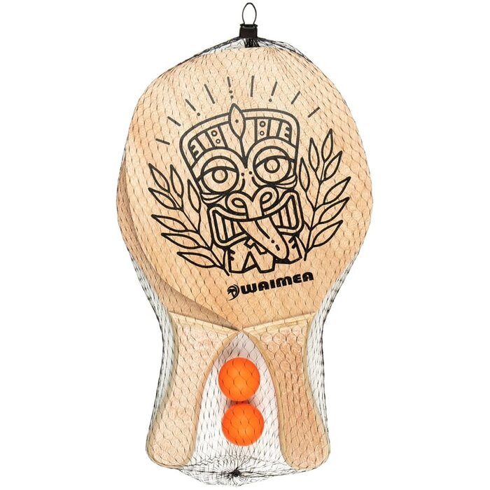 Waimea® Waimea - Set de paddle ball de plage avec poignée en bois - Blanc/Noir