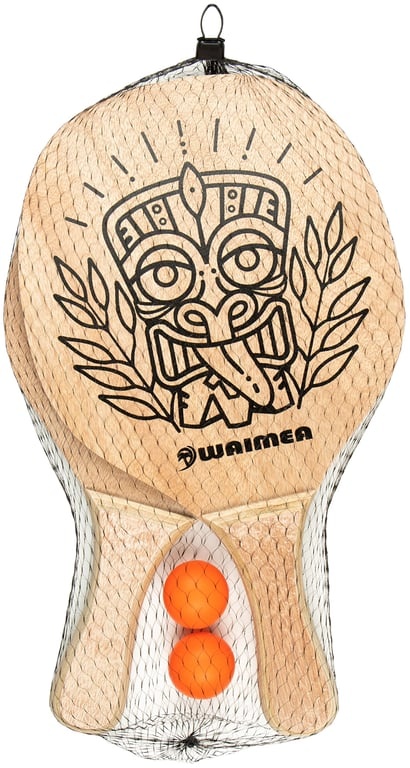 Waimea® Waimea - Set de paddle ball de plage avec poignée en bois - Blanc/Noir
