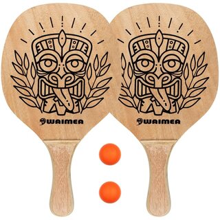 Waimea® Beach paddle ball set with wooden grip • Blank/Black