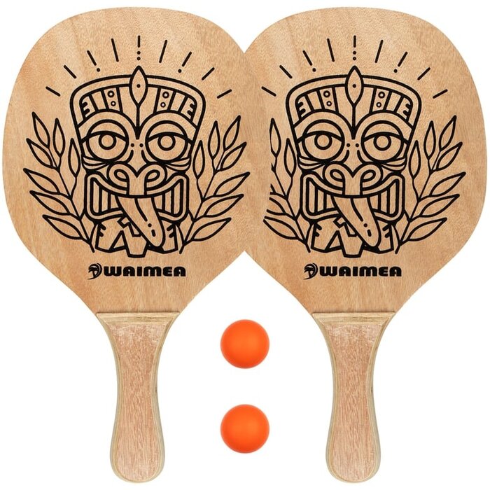 Waimea® Waimea® - Beach Paddle Ball Set mit Holzgriff • Blank/Schwarz