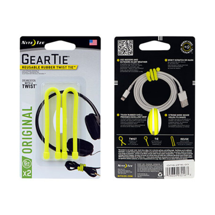 Nite Ize Nite Ize Gear Tie Cablebinder 2 pack jaune 15cm