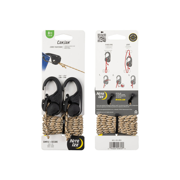 Nite Ize Nite Ize Camjam Spanhaak 2-Pack schwarz mit brauner Schnur