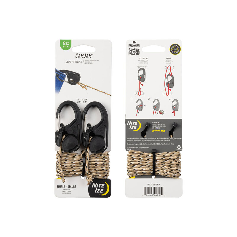 Nite Ize Nite Ize CamJam Spanhaak 2-pack Zwart Met Tan Koord