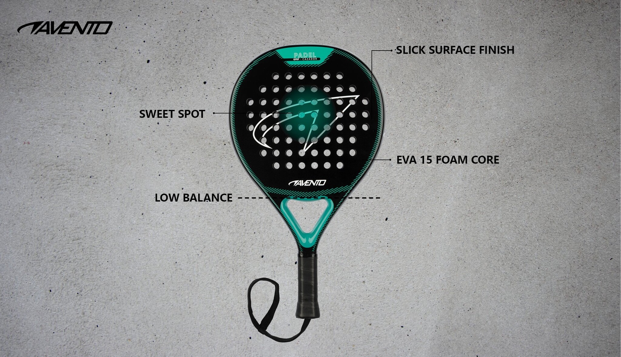 Avento® Avento - Raquette de padel GFRP • CAZADOR • Noir/Vert