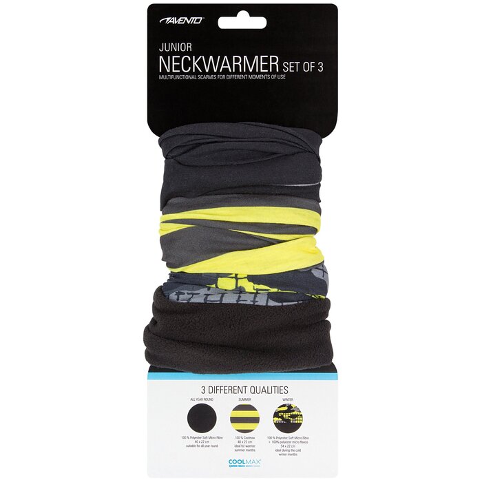 Avento® Avento - Set de 3 écharpes cols Junior - ACTIVE - Jaune fluo/Noir