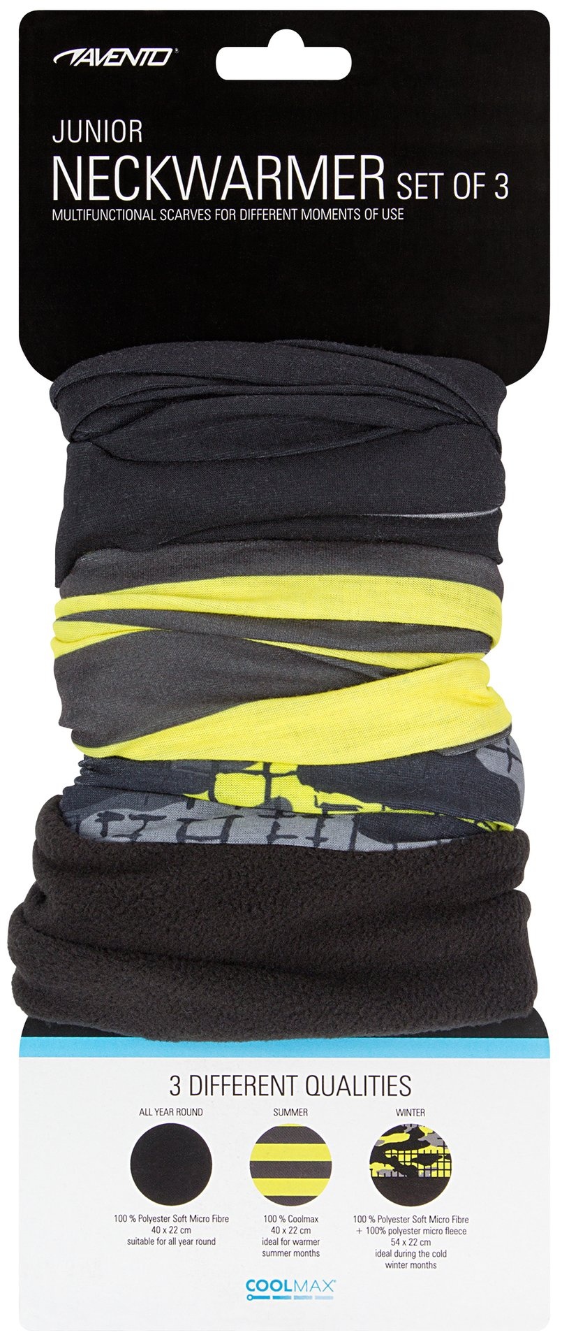Avento® Avento - Halstuch-Set Junior - 3 Stück - ACTIVE - Fluoreszierend gelb/Schwarz