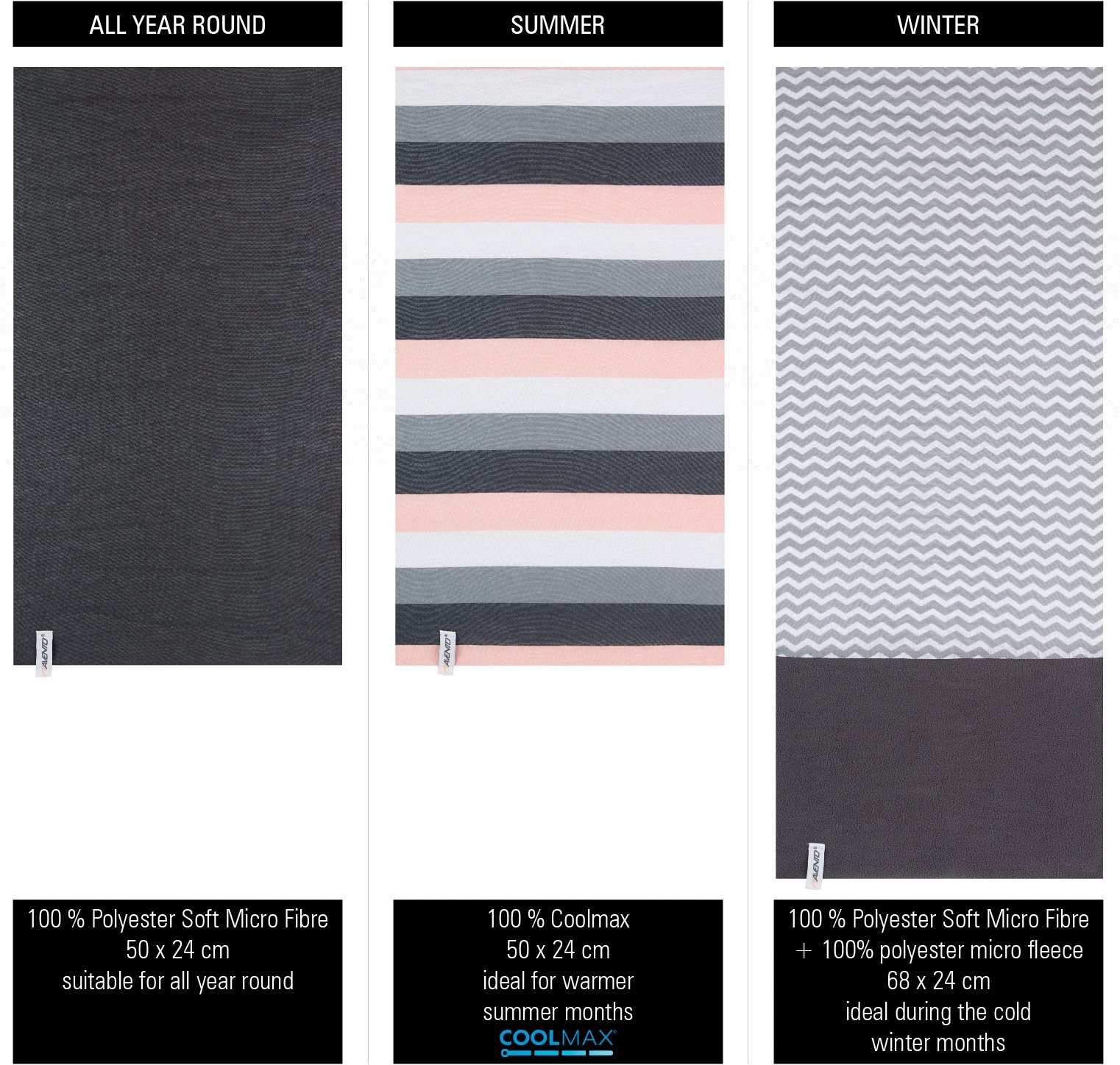 Avento® Avento - Ensemble de foulards pour femmes - 3 pièces - ACTIVE - Rose clair/Anthracite