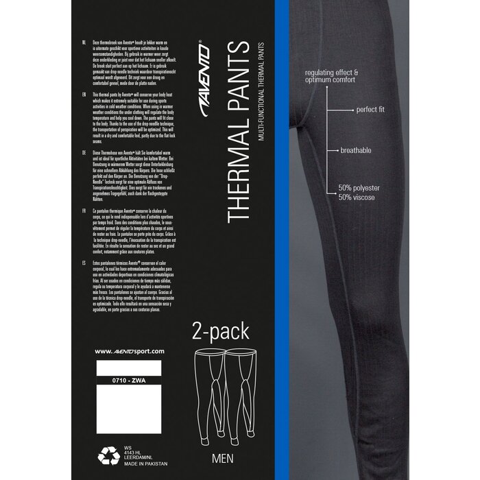 Avento® Avento - Pantalon thermique Hommes • 2 PACK • Noir
