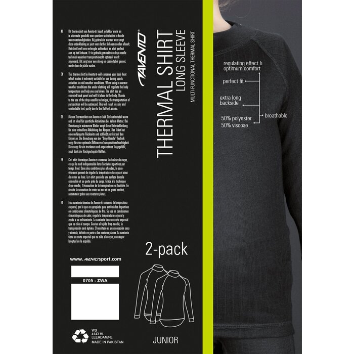Avento® Avento® - Thermoshirt Lange Mouw Junior • 2-PACK • Zwart