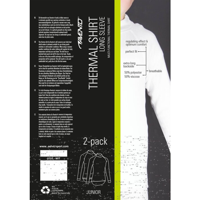 Avento® Avento - Thermo shirt Long sleeve Junior • 2-PACK • White