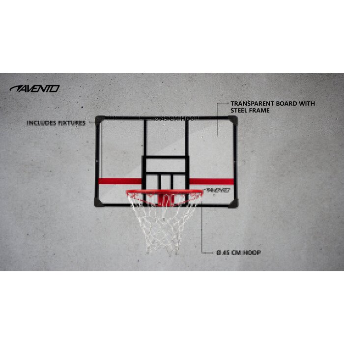 Avento® Avento - Basketballbrett + Ring + Netz • LEGENDS LEAGUE• Transparent/Rot