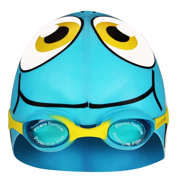Waimea® Waimea® - Bonnet de bain poisson avec lunettes de natation • JUNIOR • Bleu clair/Blanc