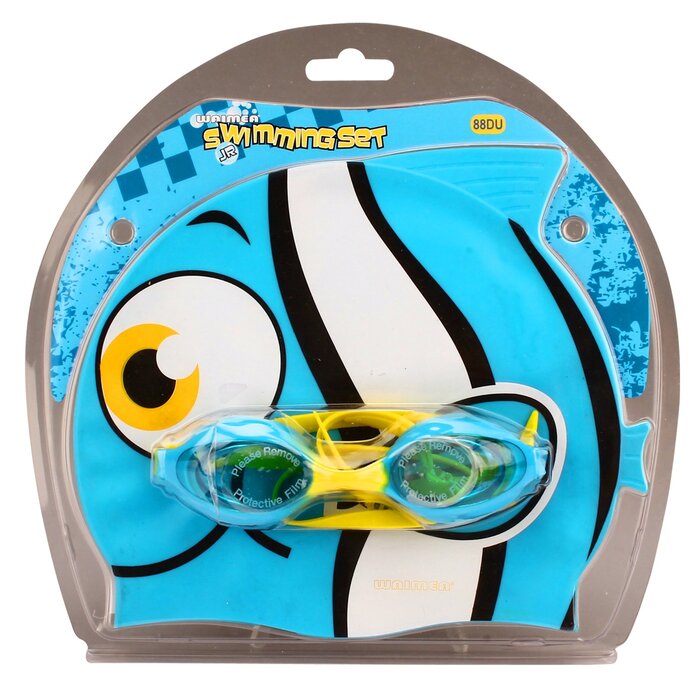 Waimea® Waimea - Fish Swim Cap with Goggles - JUNIOR - Light Blue/White