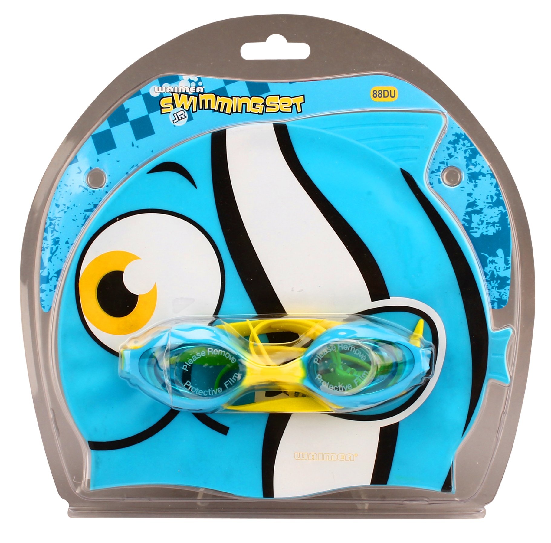 Waimea® Waimea - Fish Swim Cap with Goggles - JUNIOR - Light Blue/White