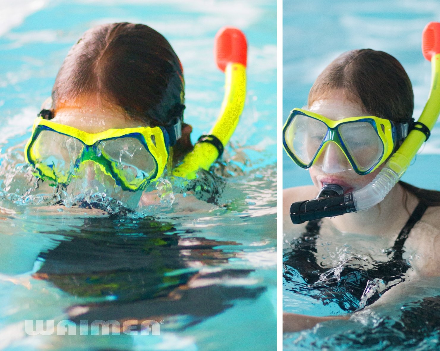 Waimea® Waimea – Schnorchel Full Dry Liquid Silicone – Fluoreszierendes Gelb/Fluoreszierendes Orange