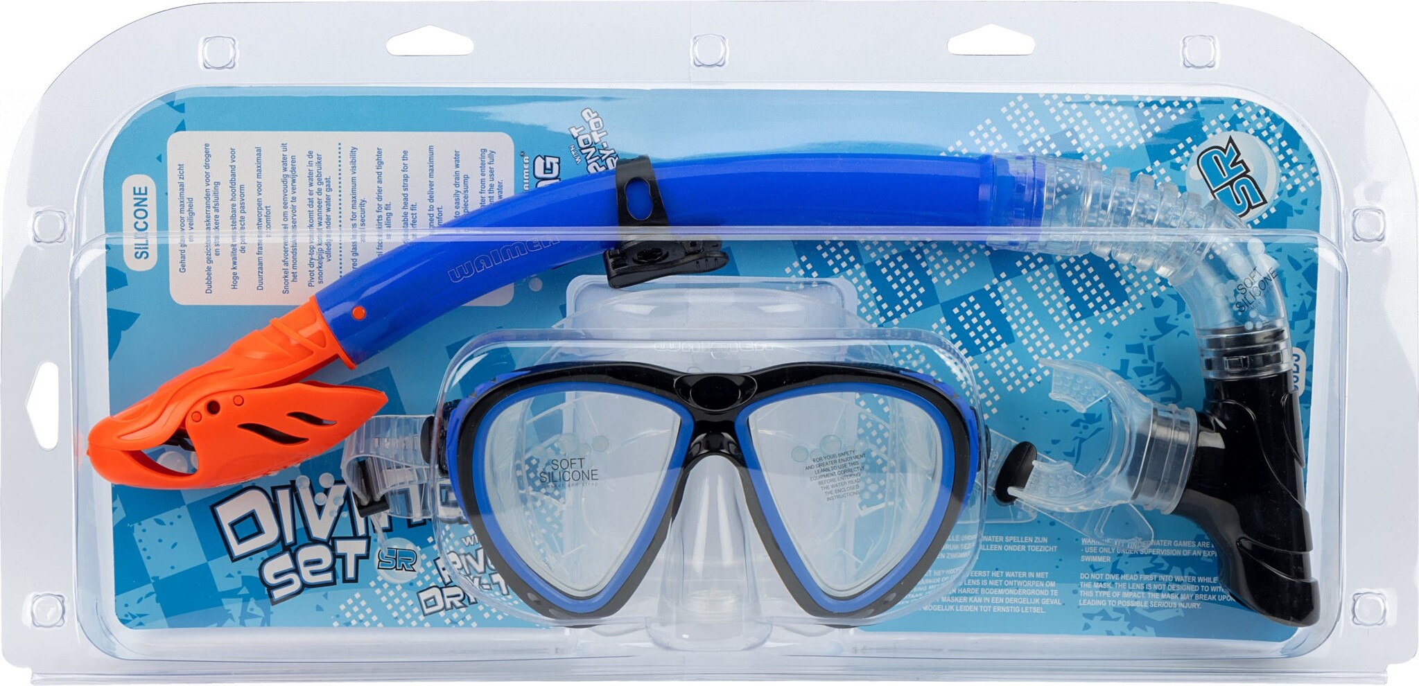 Waimea® Waimea – Tauchmaske mit Schnorchel – Silikon – SENIOR – Schwarz/Kobalt