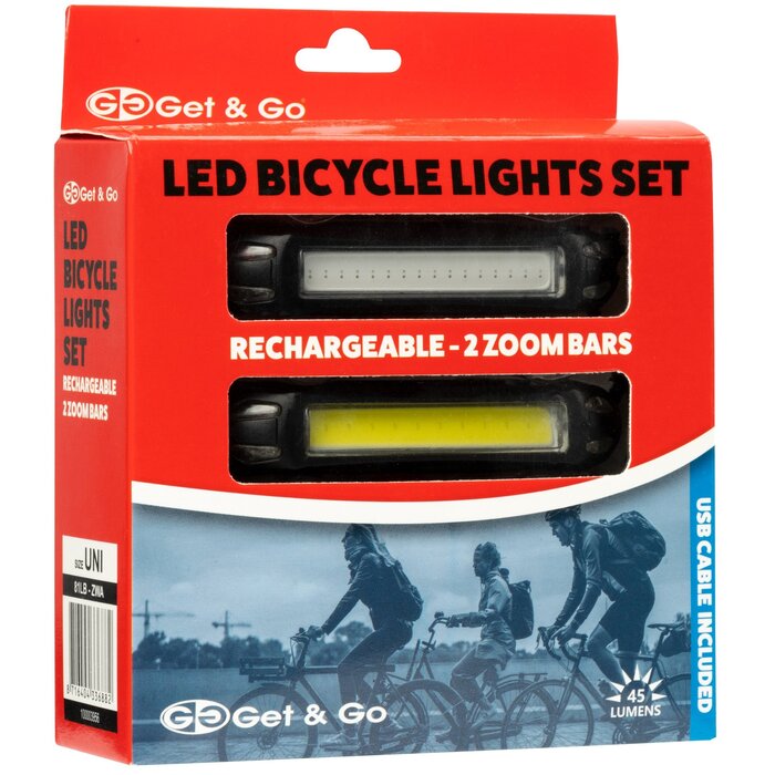 Get & Go® Get & Go - LED Bike Light Set Rechargeable - ZOOM BAR 45 - Black