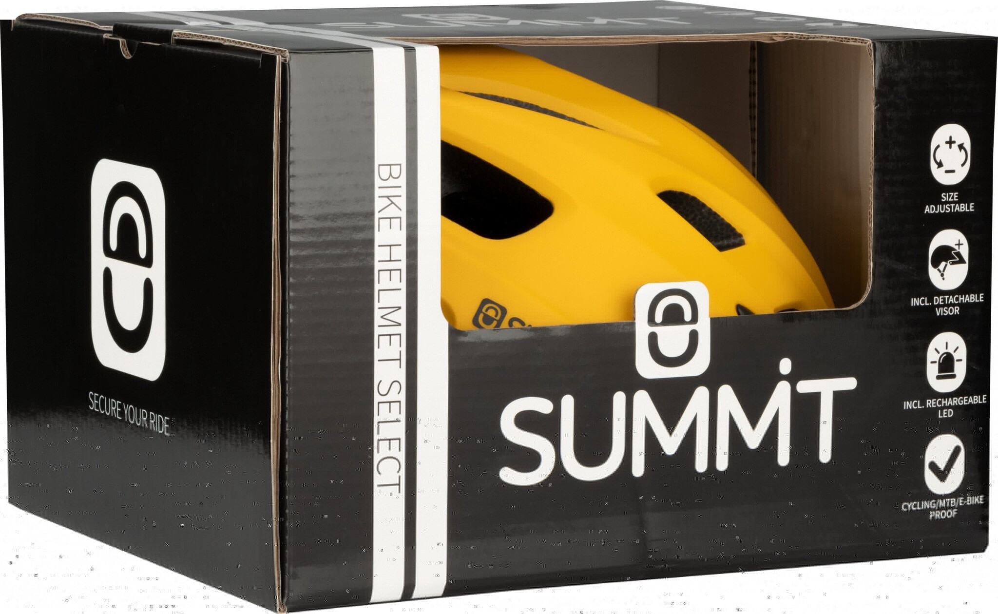 Summit Summit – Fahrrad-Sicherheitshelm Sr – Verstellbar + LED – Gelb/Schwarz