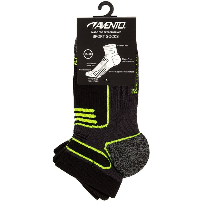Avento® Avento - Chaussettes de sport pour hommes - LOT DE 2 - Noir/Jaune fluo