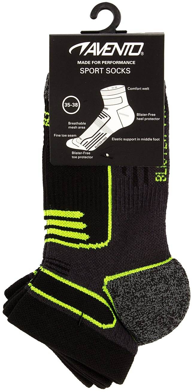 Avento® Avento – Sport-Söckchen für Herren – 2er-Pack – Schwarz/Fluoreszierendes Gelb