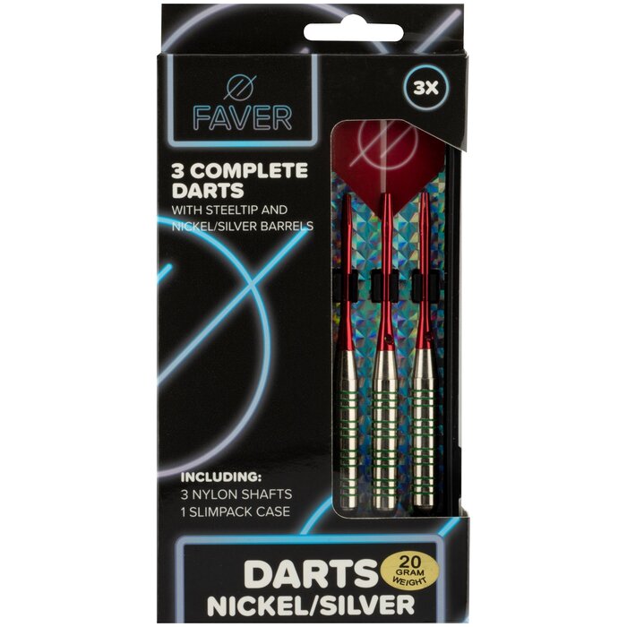 Faver® Faver® - Fléchettes Nickel/Argent • METALIC • Rouge