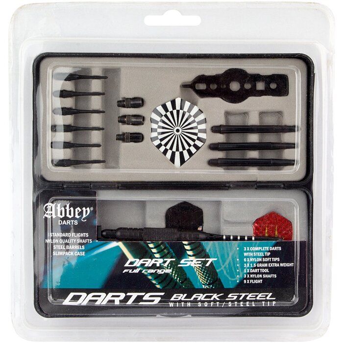 Abbey® Darts - Ensemble de fléchettes • Conseil en acier / pointe douce • Noir