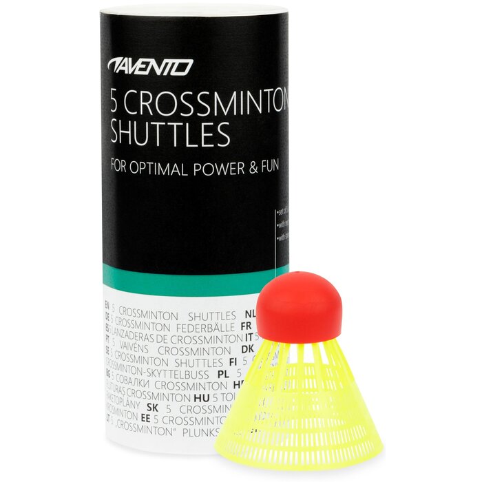 Avento® Avento - 5 Crosssminton Shuttles • RED TIP • FluoYellow/Red