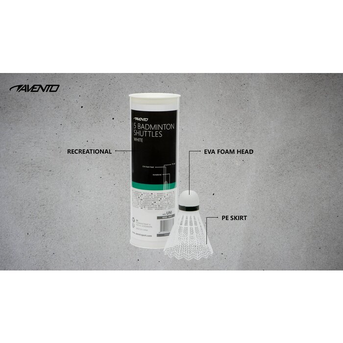 Avento® Avento - 5 Badminton Shuttles •WHITE • White